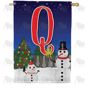 Snowman Christmas Tree Monogram Double Sided House Flag