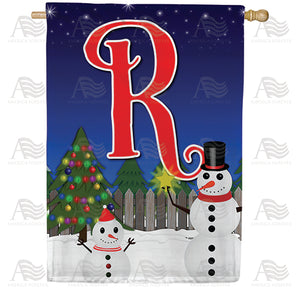 Snowman Christmas Tree Monogram Double Sided House Flag