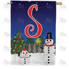 Snowman Christmas Tree Monogram Double Sided House Flag