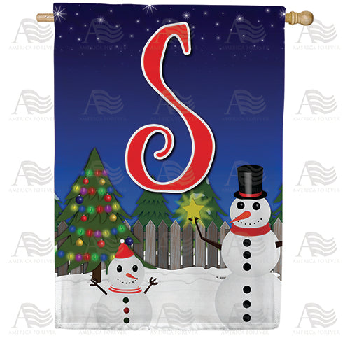 Snowman Christmas Tree Monogram Double Sided House Flag
