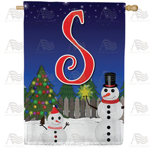 Snowman Christmas Tree Monogram Double Sided House Flag