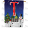 Snowman Christmas Tree Monogram Double Sided House Flag
