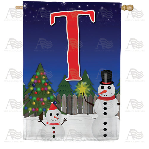 Snowman Christmas Tree Monogram Double Sided House Flag