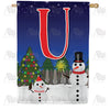 Snowman Christmas Tree Monogram Double Sided House Flag