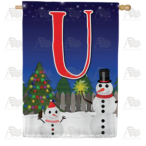 Snowman Christmas Tree Monogram Double Sided House Flag
