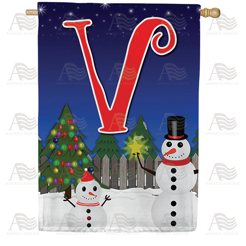 Snowman Christmas Tree Monogram Double Sided House Flag