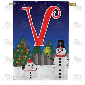 Snowman Christmas Tree Monogram Double Sided House Flag