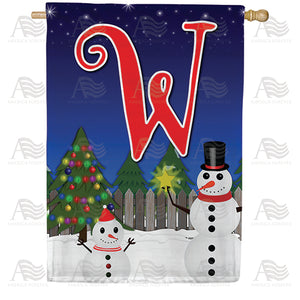 Snowman Christmas Tree Monogram Double Sided House Flag