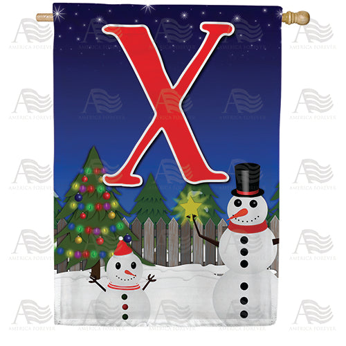 Snowman Christmas Tree Monogram Double Sided House Flag