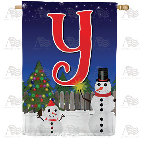 Snowman Christmas Tree Monogram Double Sided House Flag