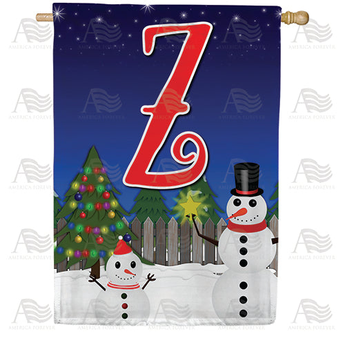 Snowman Christmas Tree Monogram Double Sided House Flag