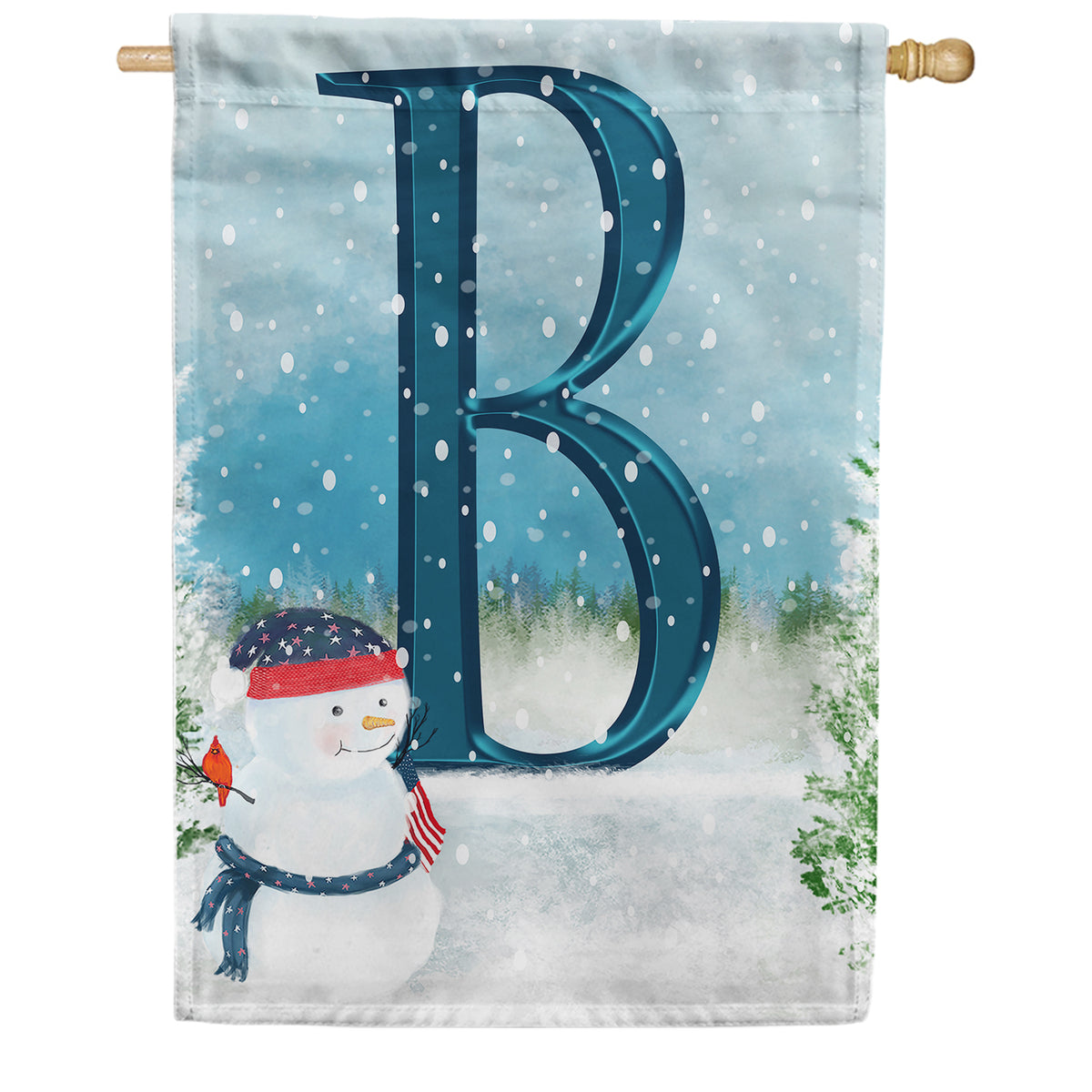 Let It Snow Watercolor Monogram Double Sided House Flag