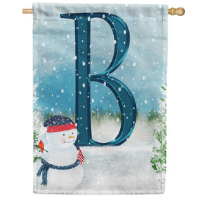 Let It Snow Watercolor Monogram Double Sided House Flag