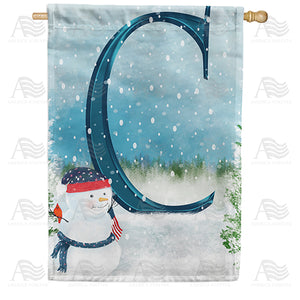 Let It Snow Watercolor Monogram Double Sided House Flag