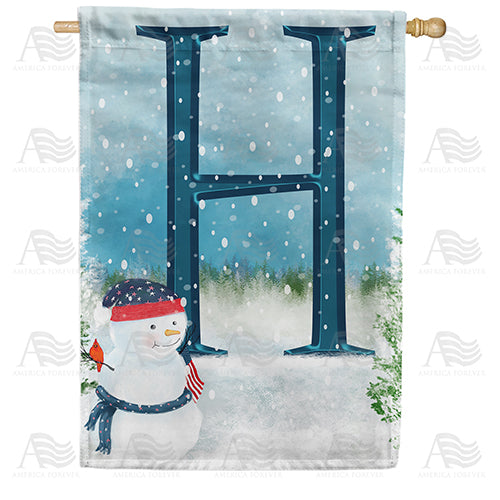 Let It Snow Watercolor Monogram Double Sided House Flag