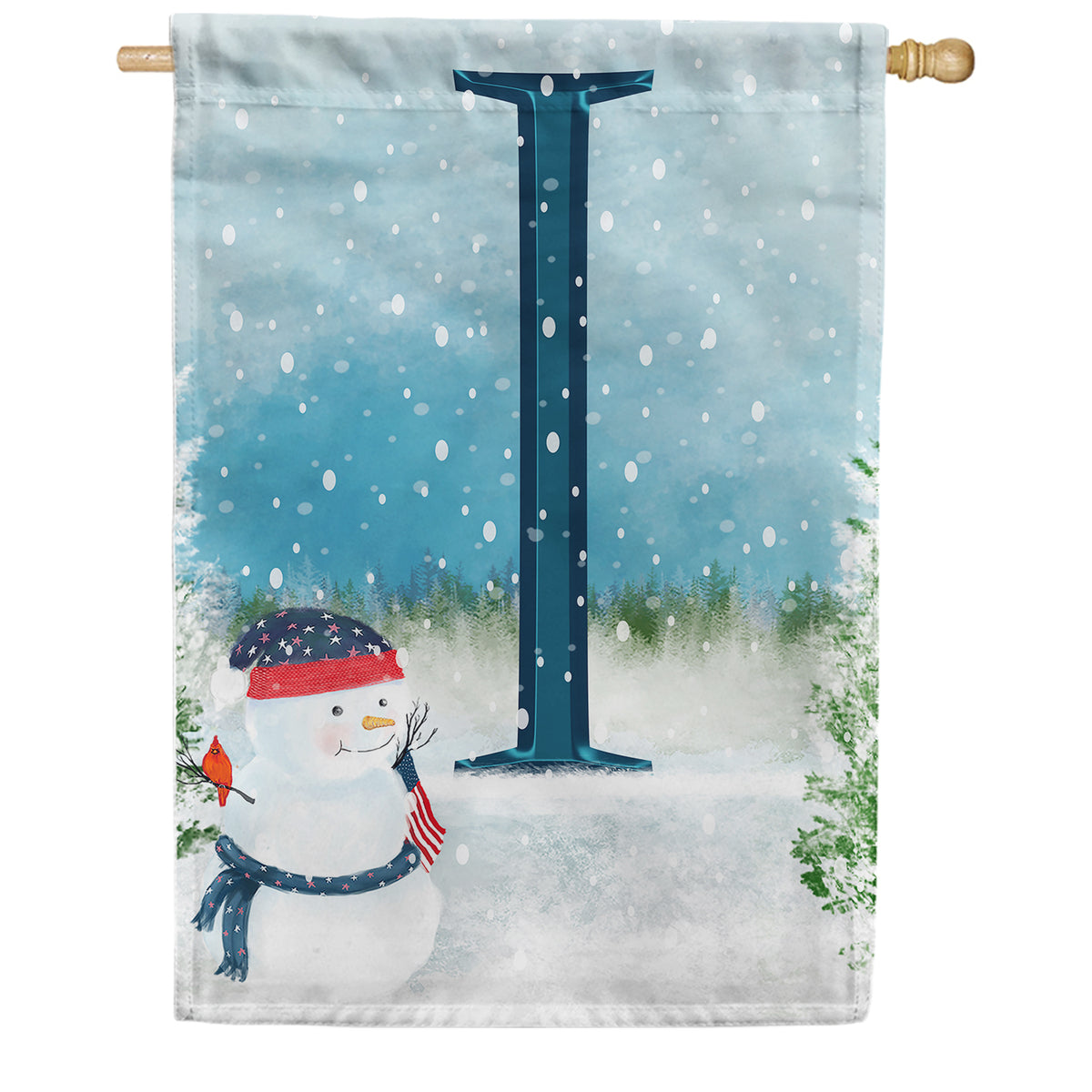 Let It Snow Watercolor Monogram Double Sided House Flag