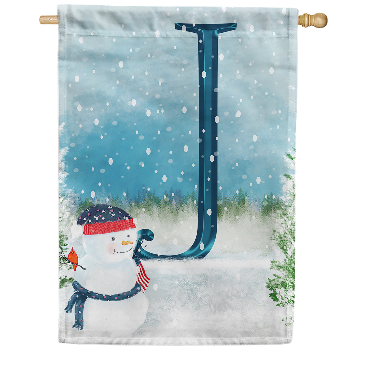 Let It Snow Watercolor Monogram Double Sided House Flag