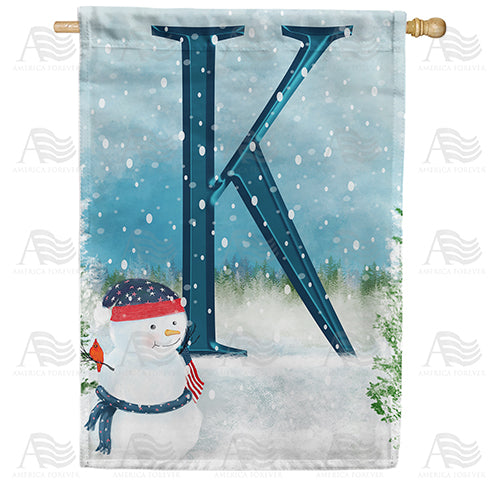 Let It Snow Watercolor Monogram Double Sided House Flag
