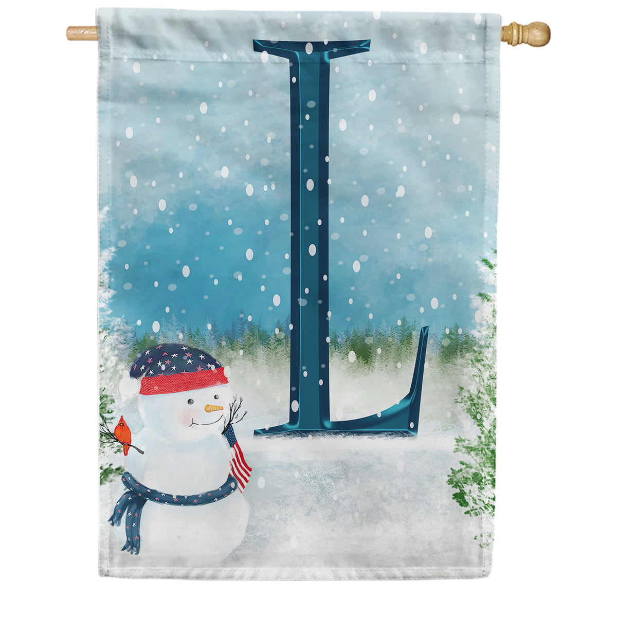 Let It Snow Watercolor Monogram Double Sided House Flag