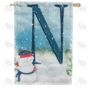 Let It Snow Watercolor Monogram Double Sided House Flag
