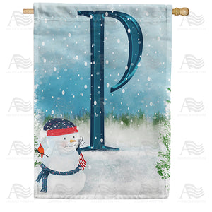 Let It Snow Watercolor Monogram Double Sided House Flag