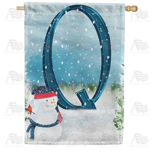 Let It Snow Watercolor Monogram Double Sided House Flag