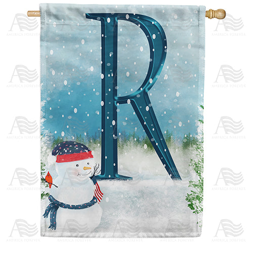 Let It Snow Watercolor Monogram Double Sided House Flag