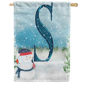 Let It Snow Watercolor Monogram Double Sided House Flag