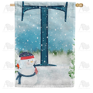 Let It Snow Watercolor Monogram Double Sided House Flag