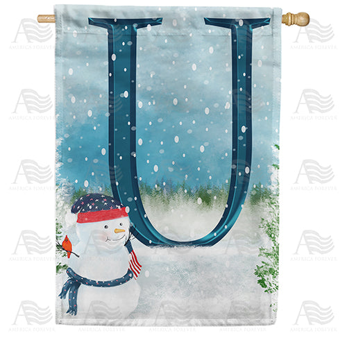 Let It Snow Watercolor Monogram Double Sided House Flag
