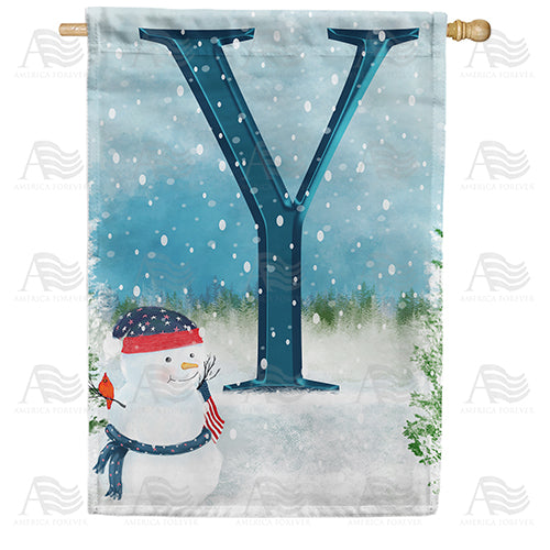 Let It Snow Watercolor Monogram Double Sided House Flag