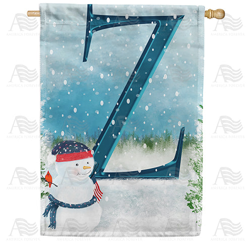 Let It Snow Watercolor Monogram Double Sided House Flag