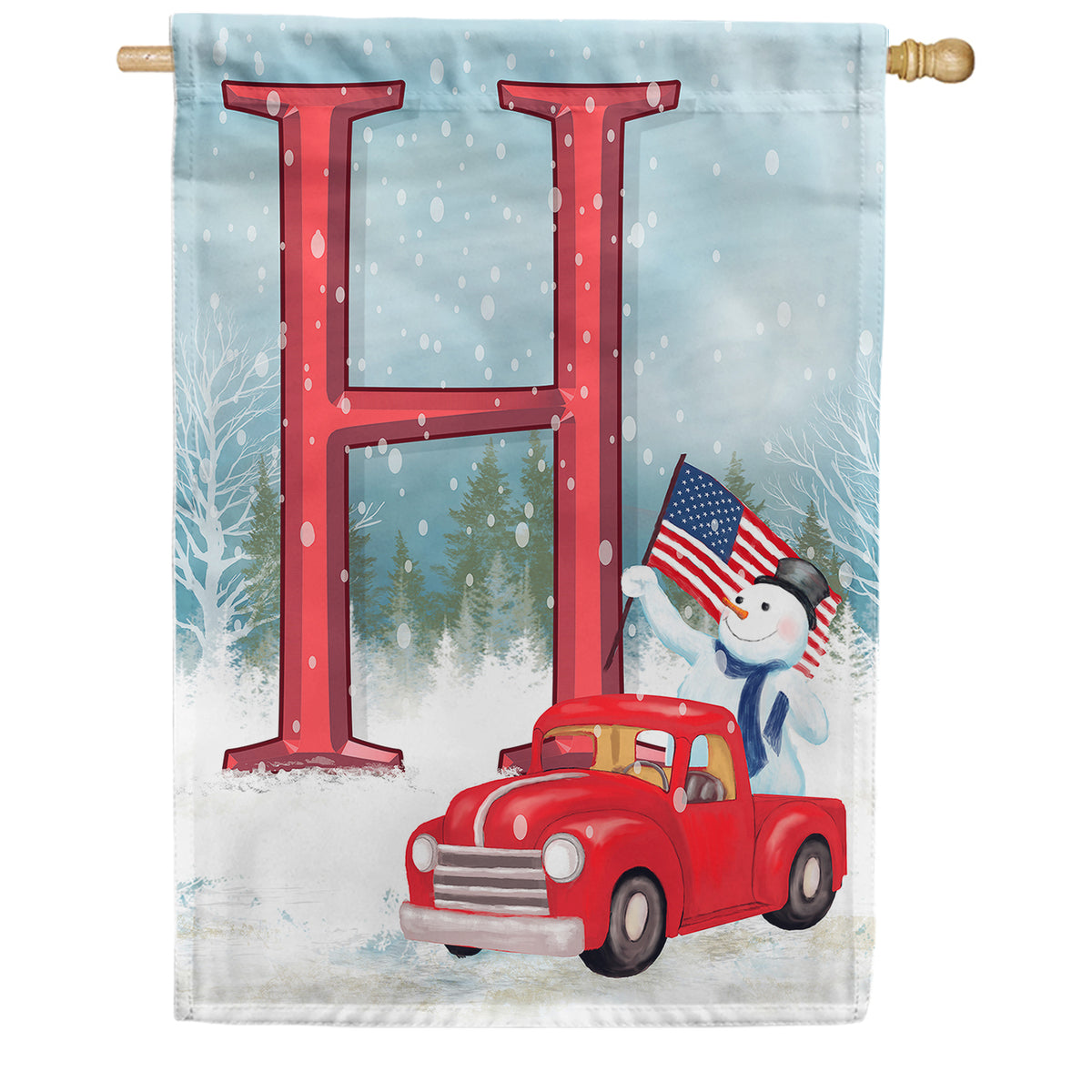 Happy Holidays America Monogram Double Sided House Flag