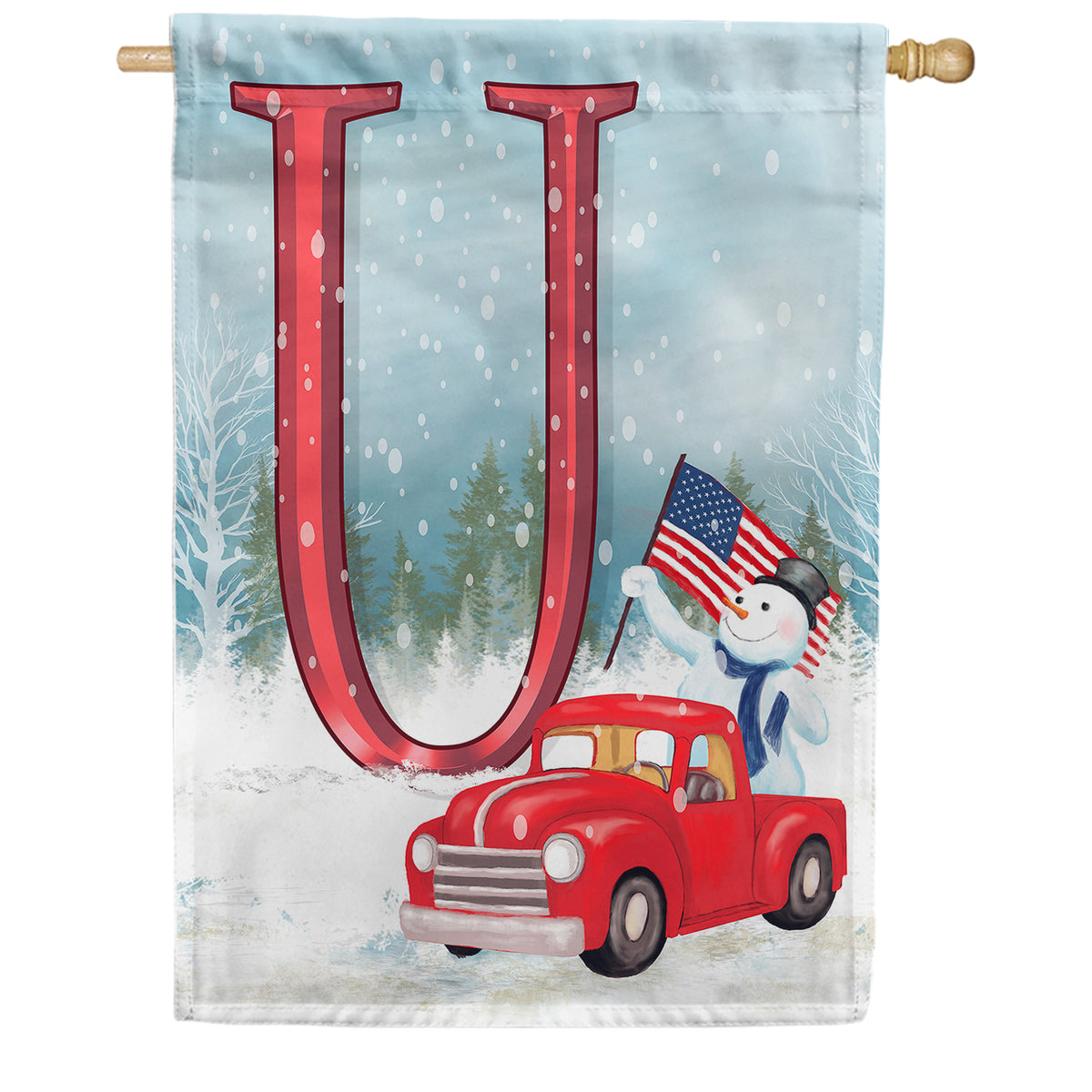 Happy Holidays America Monogram Double Sided House Flag