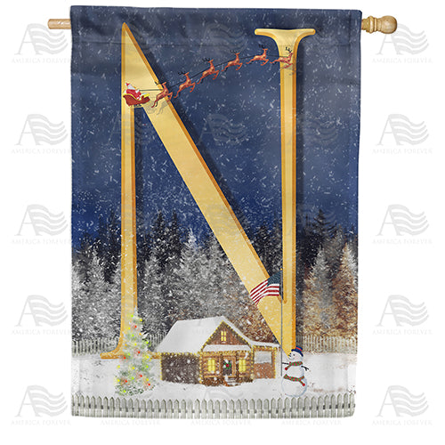 Santa Is Coming Double Sided Monogram House Flag