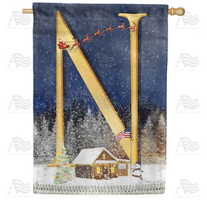 Santa Is Coming Double Sided Monogram House Flag
