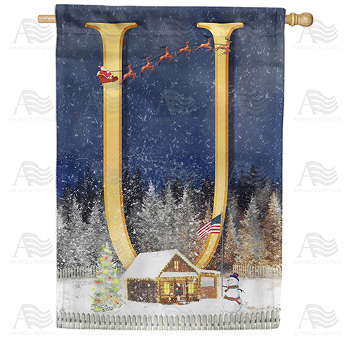 Santa Is Coming Double Sided Monogram House Flag