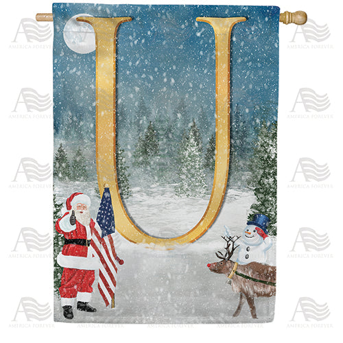 Merry Christmas USA Double Sided Monogram House Flag