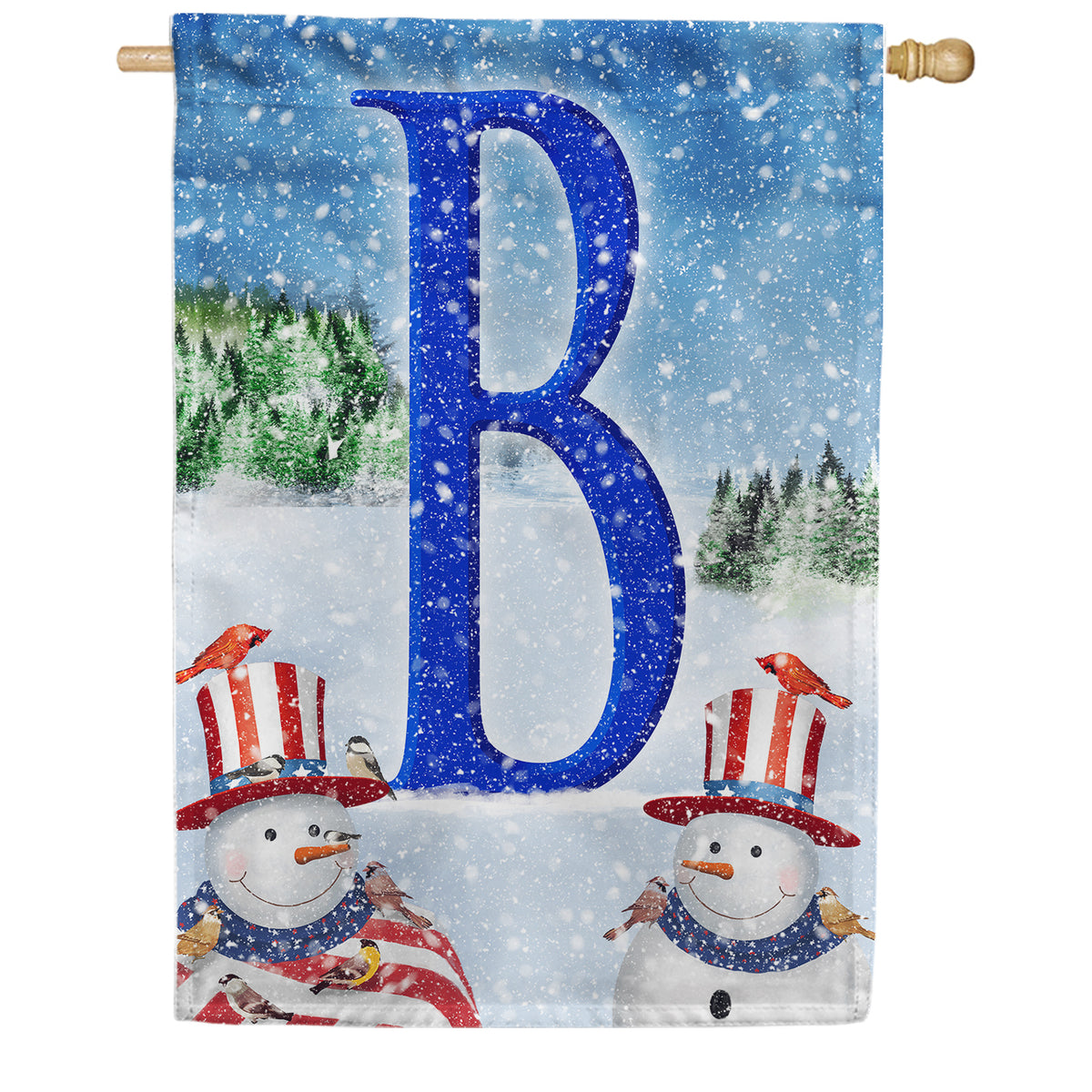 Uncle Snowman Double Sided Monogram House Flag