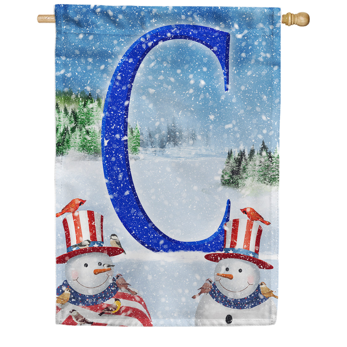 Uncle Snowman Double Sided Monogram House Flag