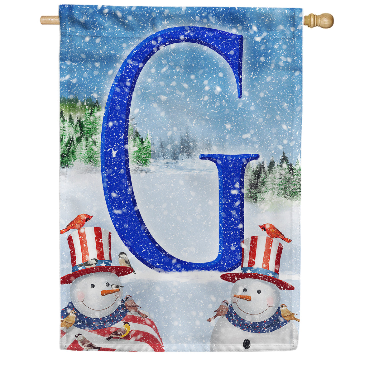 Uncle Snowman Double Sided Monogram House Flag