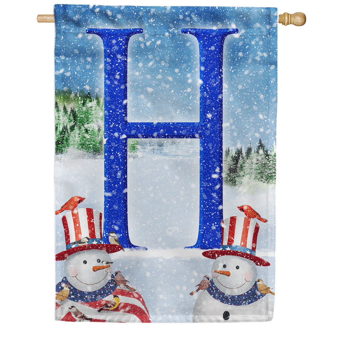 Uncle Snowman Double Sided Monogram House Flag