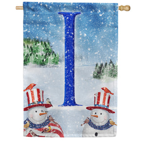 Uncle Snowman Double Sided Monogram House Flag