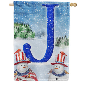 Uncle Snowman Double Sided Monogram House Flag