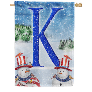 Uncle Snowman Double Sided Monogram House Flag