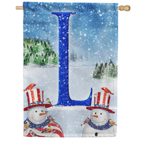 Uncle Snowman Double Sided Monogram House Flag