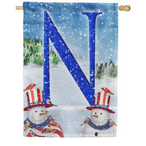 Uncle Snowman Double Sided Monogram House Flag
