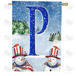Uncle Snowman Double Sided Monogram House Flag