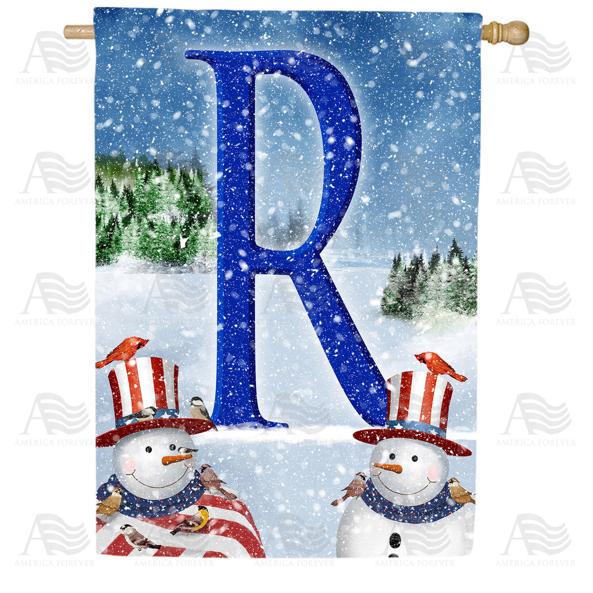 Uncle Snowman Double Sided Monogram House Flag