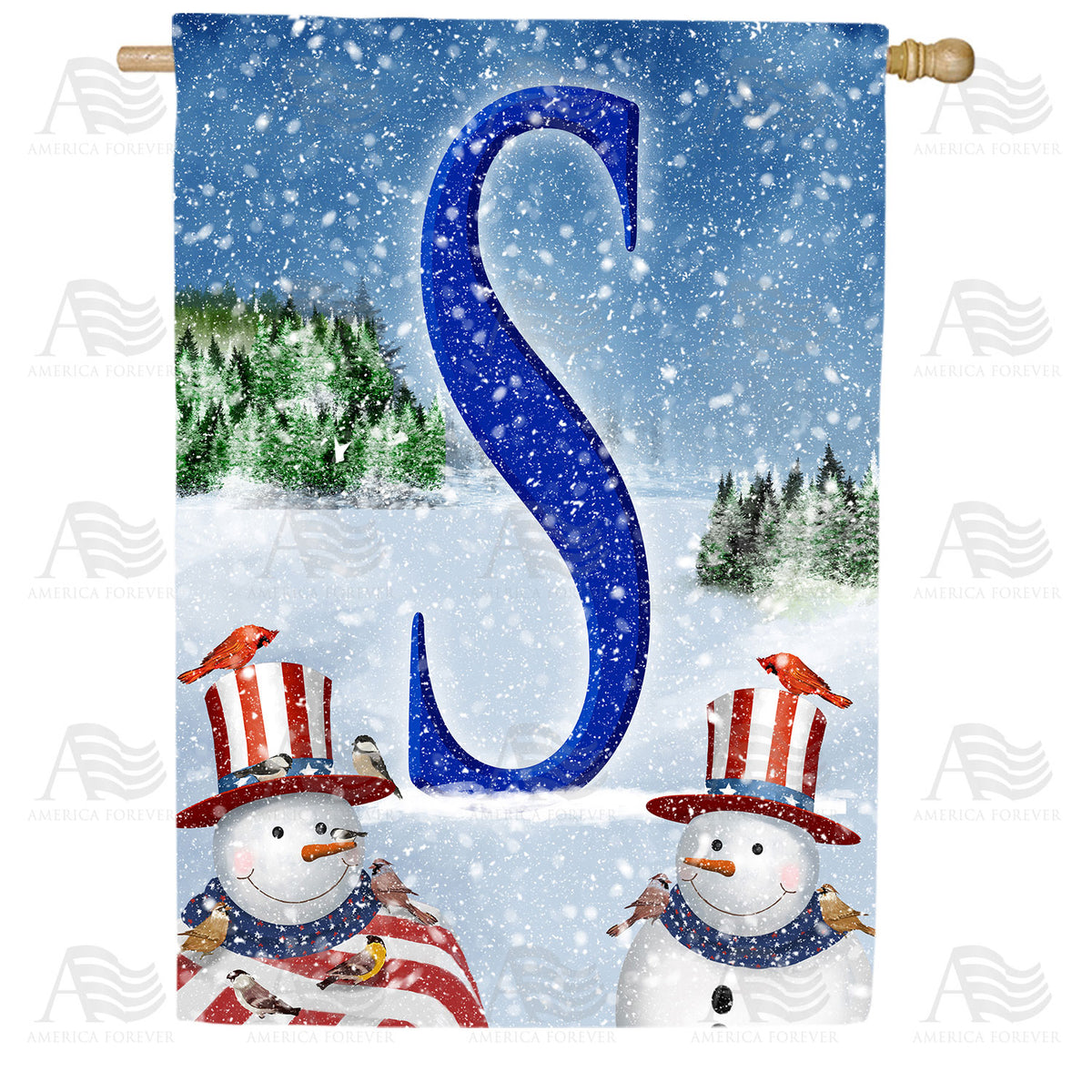 Uncle Snowman Double Sided Monogram House Flag